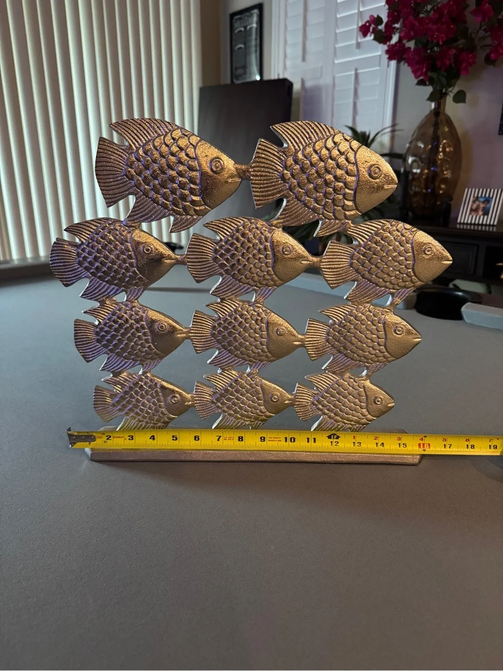 Decorative Metallic Fish School Sculpture - Silver